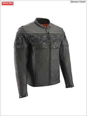 Premium Leather Motorcycle Jacket Cool-Tec Reflective Skull